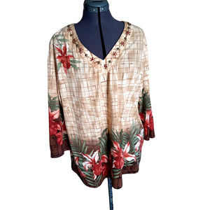 Alfred Dunner woman's beaded floral tunic top, 2X